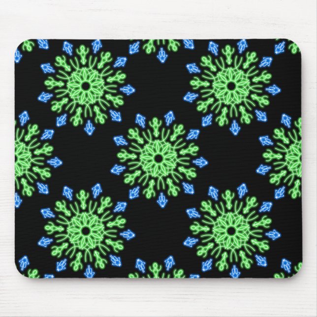 Green and blue neon flower mouse mat (Front)