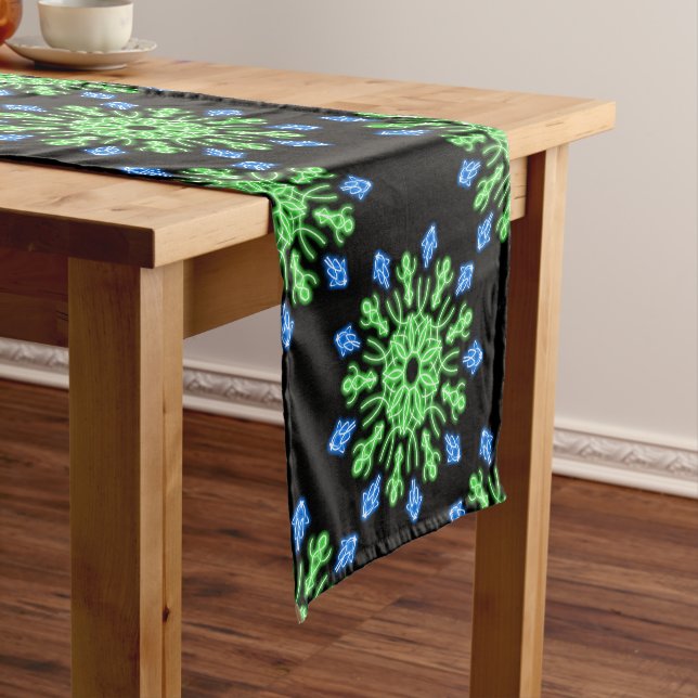 Green and blue neon flower short table runner (In Situ)