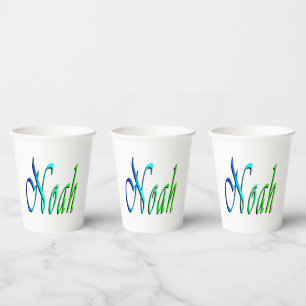 Green And Blue Noah Name, Paper Cups