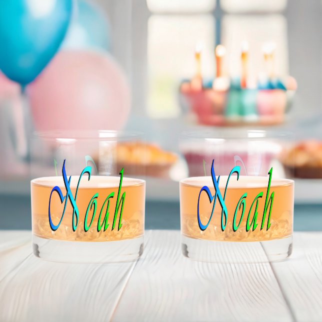 Green And Blue Noah Name,  Whiskey Glass (Insitu (Baby Shower))