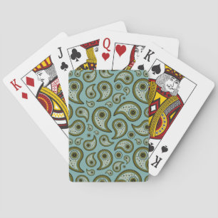Green and Blue Paisley Pattern Playing Cards