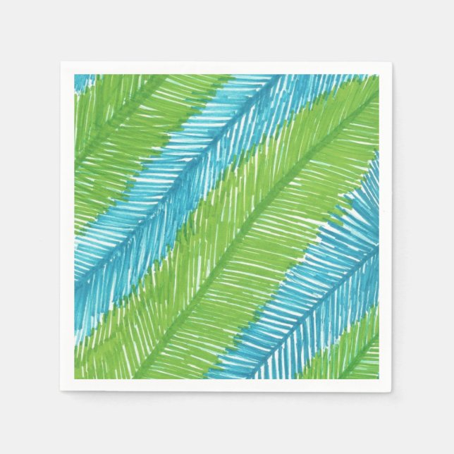 Green and Blue Palm Leaves Pattern Napkins (Front)