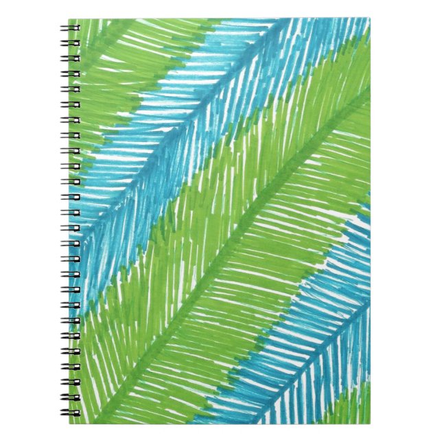 Green and Blue Palm Leaves Pattern Notebook (Front)