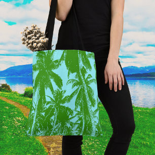 Green and Blue Palm Trees Design Tote Bag