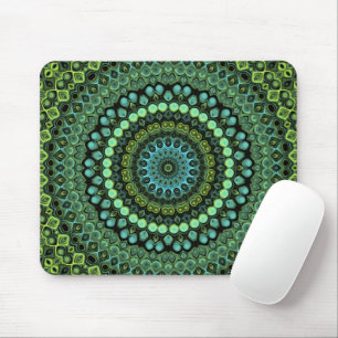Green and Blue Peacock Mandala Design Mouse Mat