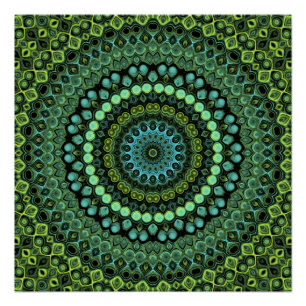 Green and Blue Peacock Mandala Design Poster