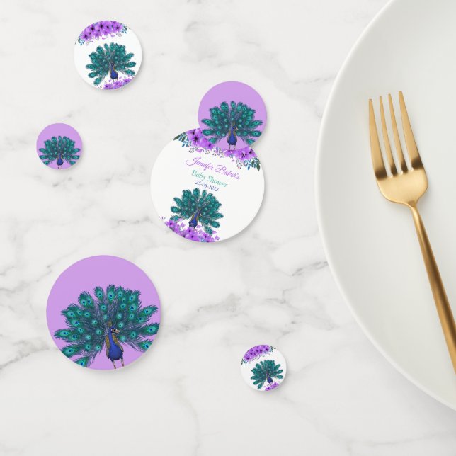 Green and Blue Peacock | Purple Watercolor Flowers Confetti (Group)