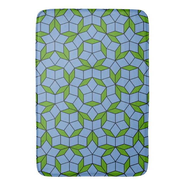 Green and Blue Penrose Rhombus Pattern Bath Mat (Front Vertical)