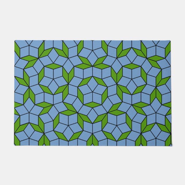 Green and Blue Penrose Rhombus Pattern Doormat (Front)