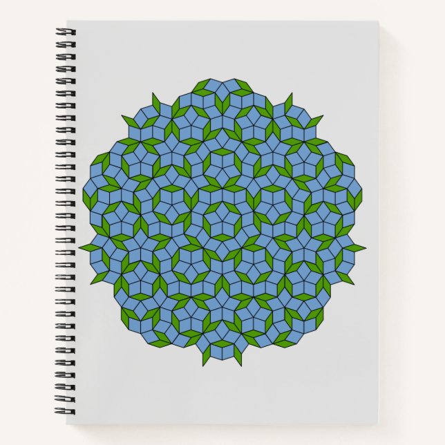 Green and Blue Penrose Rhombus Pattern Notebook (Front)