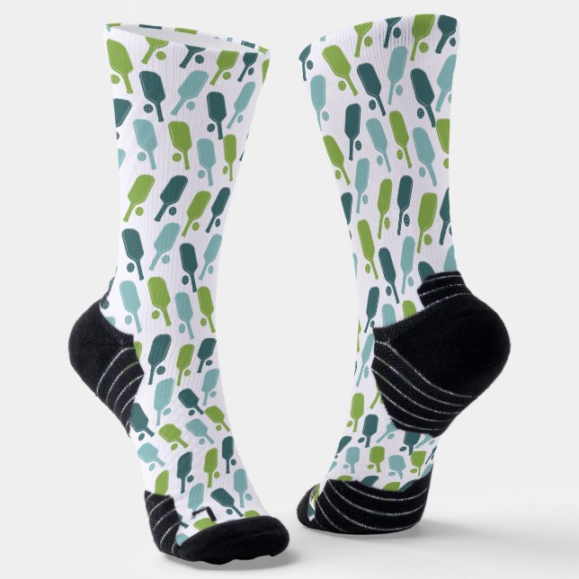 Green and Blue Pickleball Patterned Socks (Angled)