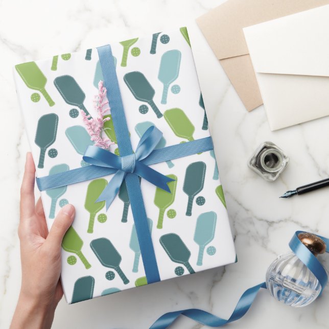 Green and Blue Pickleball Patterned Wrapping Paper (Gifting)