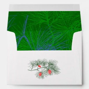 Green and Blue Pine Branch Lined A7 Envelopes