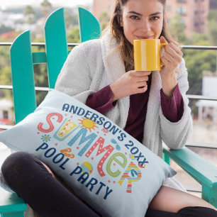 Green and blue playful summer pool party lumbar cushion