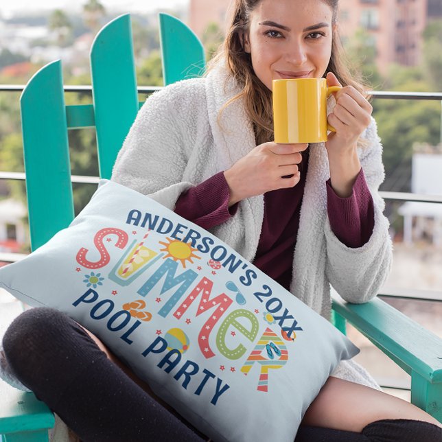 Green and blue playful summer pool party lumbar cushion (Creator Uploaded)