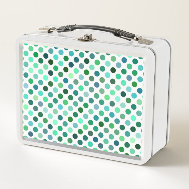 Green and Blue Polka Dot Metal Lunch Box (Front)