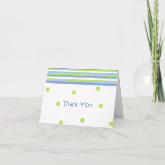 Green and blue polka dot striped thank you card