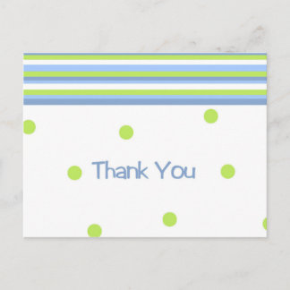 Green and blue polka dot striped thank you postcar postcard