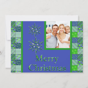 Green and Blue Quilted Christmas Photo Card