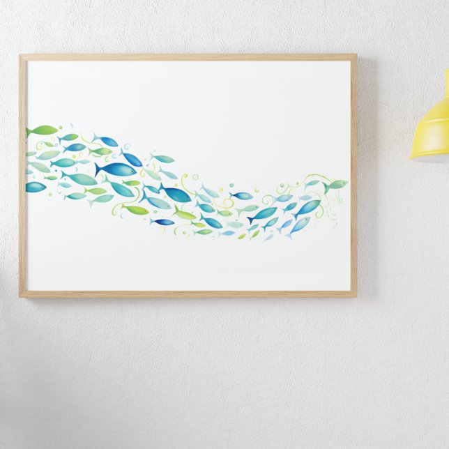Green and Blue School of Fish Watercolor Poster (Creator Uploaded)