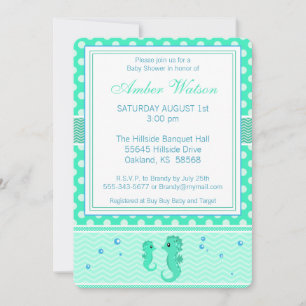 Green and Blue Seahorse Baby Shower Invitation
