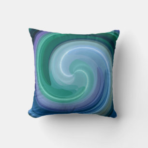 Green and Blue Spiral Abstract Art Cushion