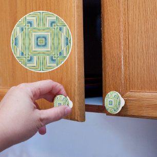 Green and Blue Squares Ceramic Knob