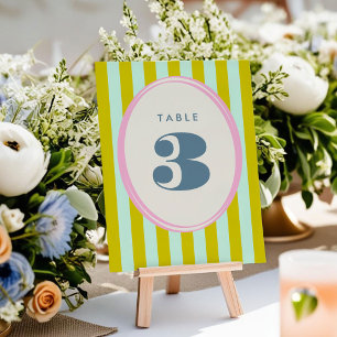 Green and Blue Stripe Bold Bright Table Number