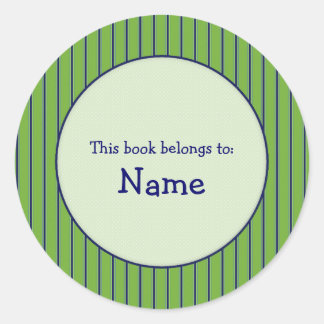 Green and blue striped bookplate classic round sticker