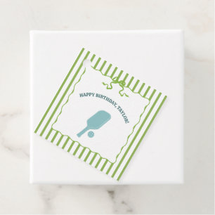 Green and Blue Striped Pickleball Birthday Party Favour Tags
