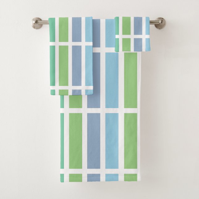 Green and Blue Stripes Bath Towel Set (Insitu)
