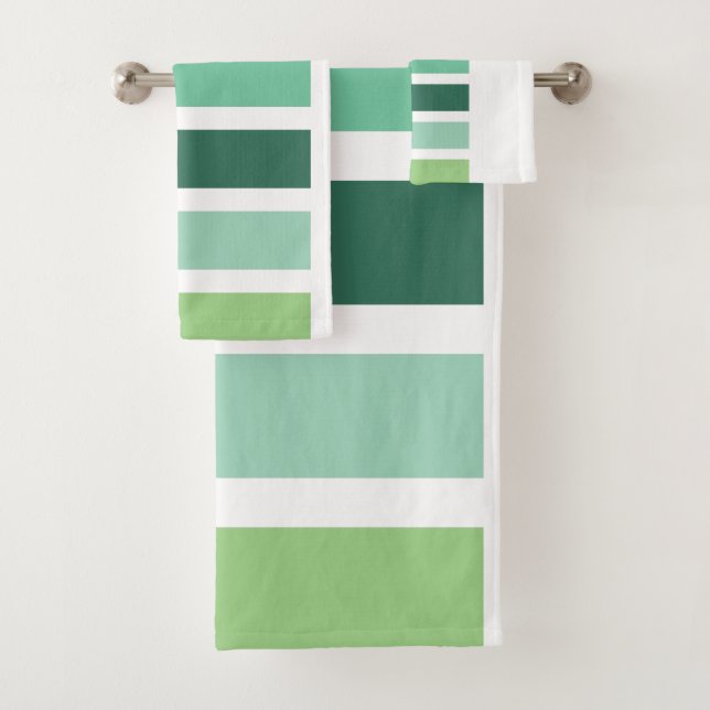 Green and Blue Stripes Bath Towel Set (Insitu)