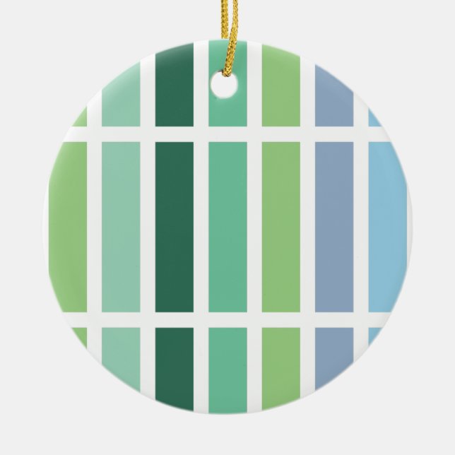 Green and Blue Stripes Ceramic Tree Decoration (Front)