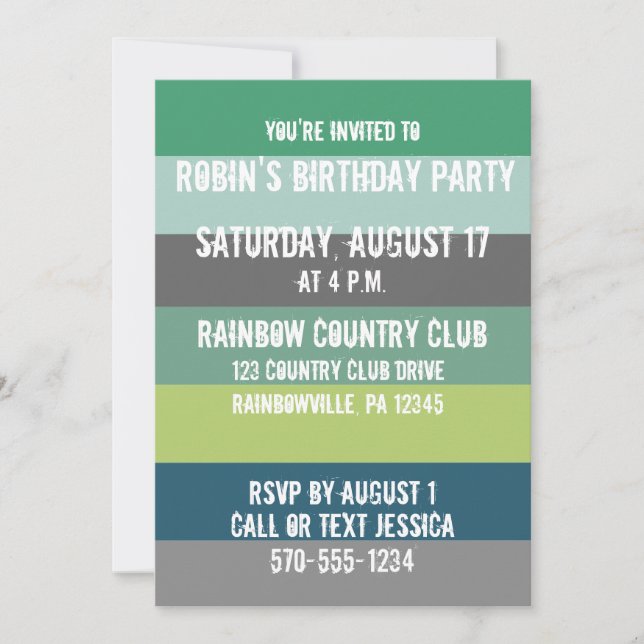 Green and Blue Stripes Custom Party Invitation (Front)