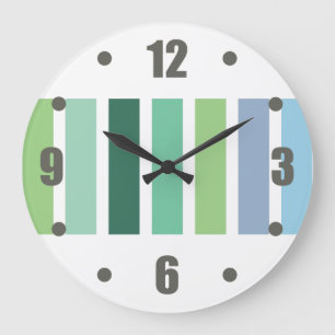 Green and Blue Stripes Large Clock