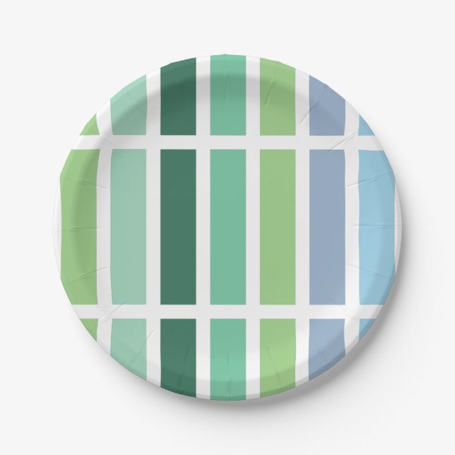 Green and Blue Stripes Paper Plate (Front)