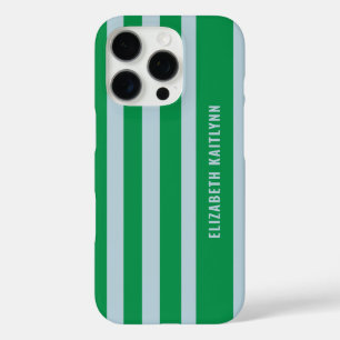 Green and Blue Stripes Pattern Personalised iPhone 16 Pro Case