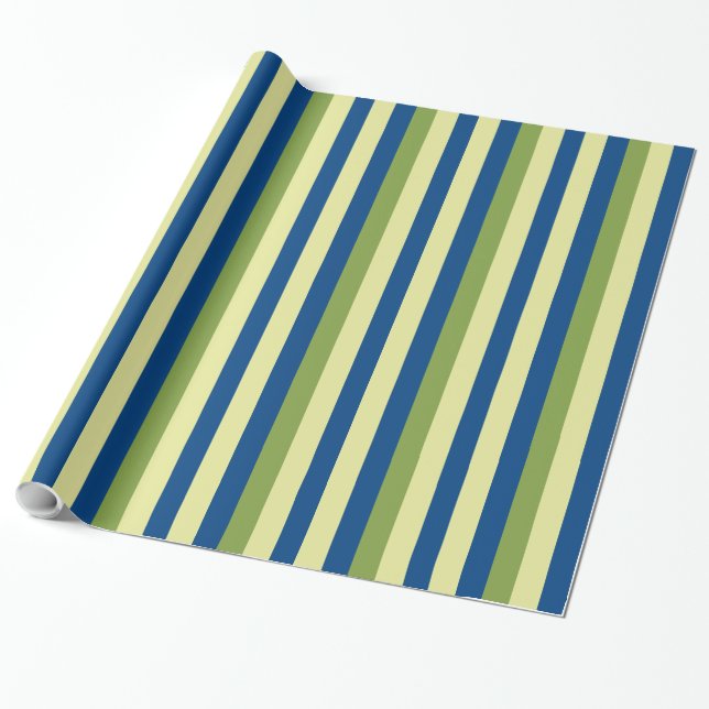 Green and Blue Stripes Pattern Wrapping Paper (Unrolled)