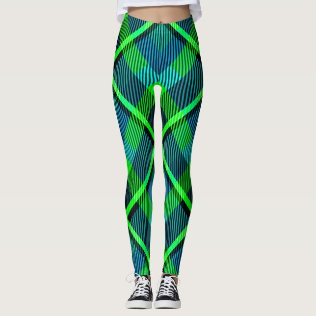 Green and Blue Tartan Pattern Leggings (Front)