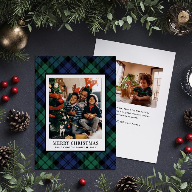Green and Blue Tartan Plaid Merry Christmas Photo Holiday Card (Creator Uploaded)