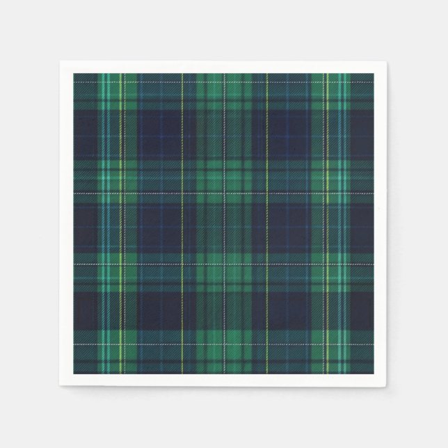 Green and Blue Tartan Plaid Napkin (Front)