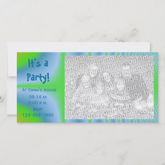 Green and Blue Tie Dye Party Invitation Photo Card (Front)