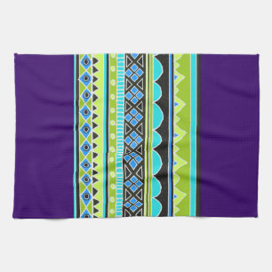 Green and blue tribal pattern tea towel