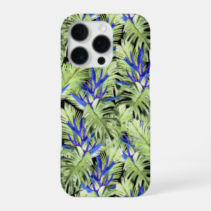 Green and blue tropical plants iPhone 16 pro case
