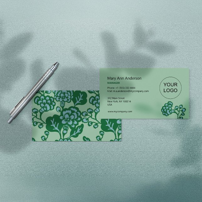 Green and Blue Vibrant and Bold Floral Pattern Business Card (Creator Uploaded)