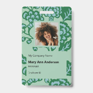 Green and Blue Vibrant and Bold Floral Pattern ID Badge