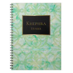 Green And Blue Watercolor Black And Gold Name Notebook