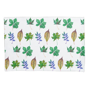 Green and Blue Watercolor Leaves Pillowcase