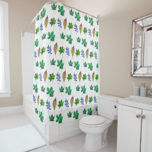 Green and Blue Watercolor Leaves Shower Curtain