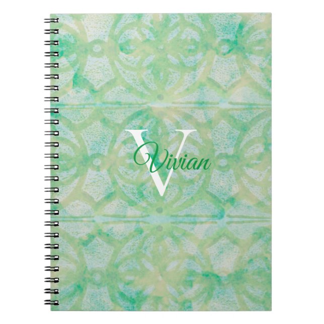 Green And Blue Watercolor Monogram Name Notebook (Front)
